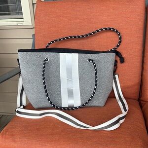 Stylish Gray Tote Bag with White Accents